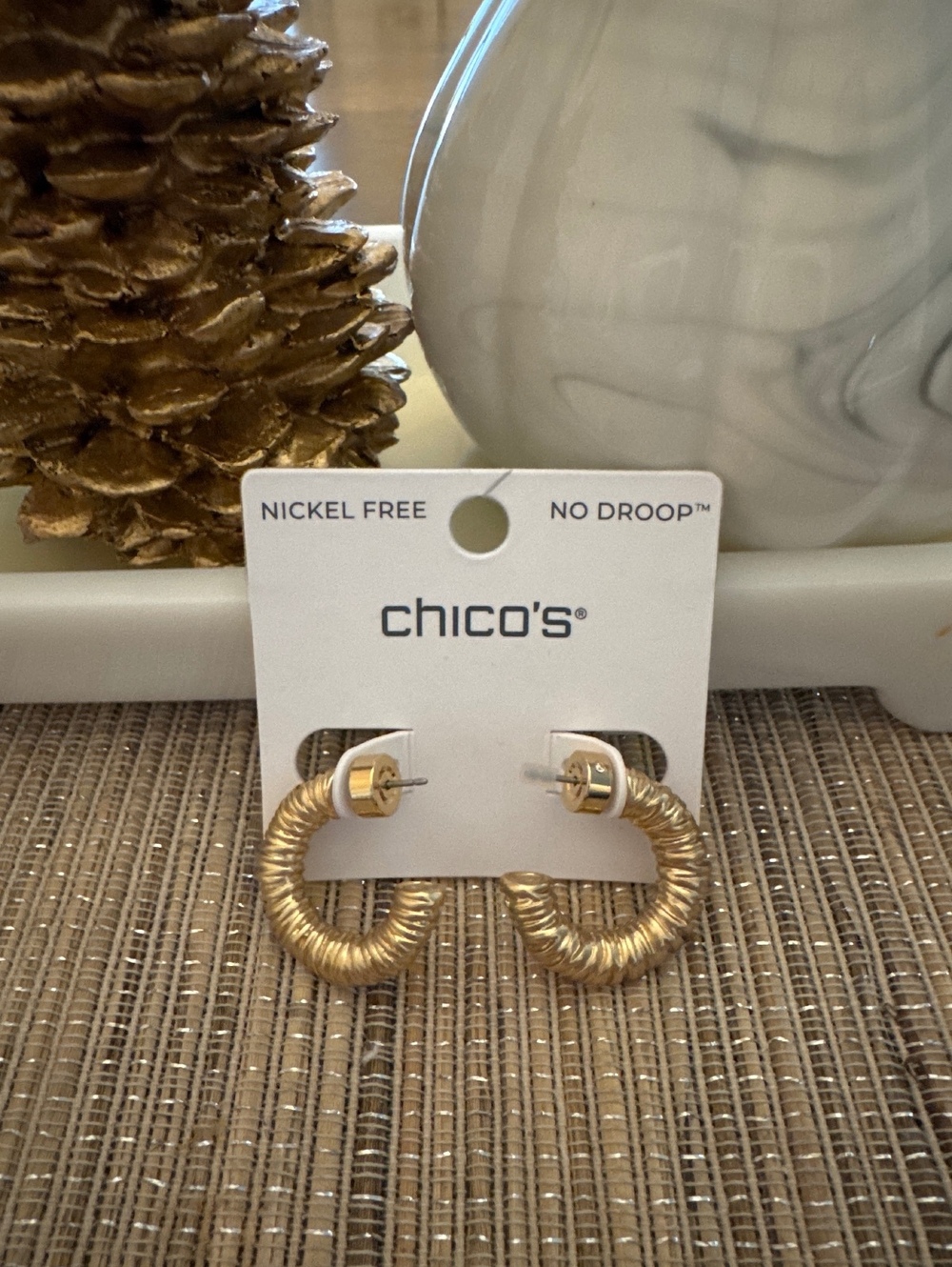 Chico's Gold Tone Nickel Free Hoop Earrings No Drooping via